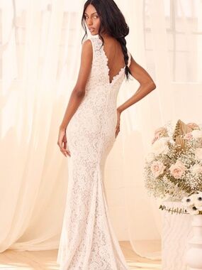 Lulus Spectacular Romance White Lace Sleeveless Mermaid Maxi Dress - Size L
